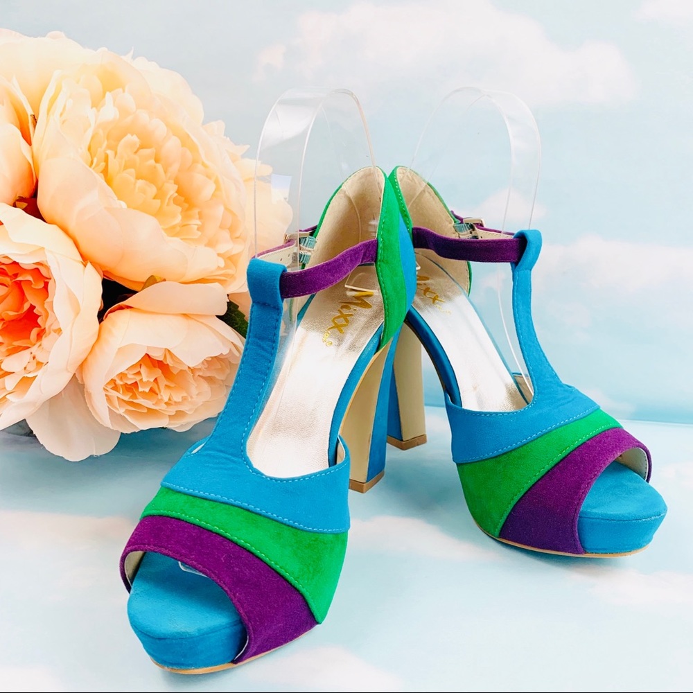 Mixx Shuz Retro Color Block Suede Platform Pumps